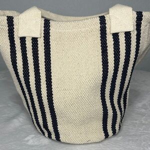 Striped Woven Tote Beach Bag in Ivory and Navy